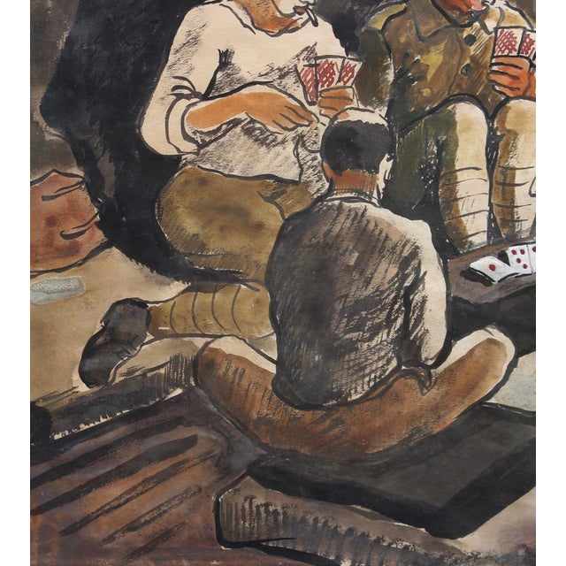 Yves Brayer, Soldiers Playing Cards, 1939, Watercolor, Framed For Sale - Image 12 of 15