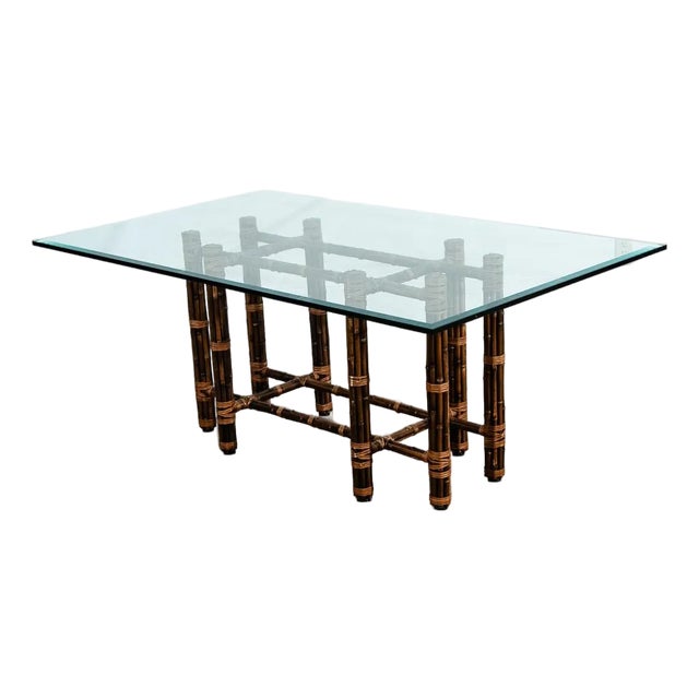 1960s Mid Century Modern Dining Table Glass McGuire Bamboo Organic For Sale