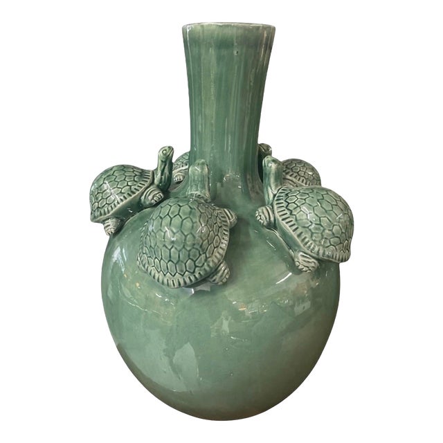Whimsical Sage Green Glazed Celadon "Turtle" Vase For Sale