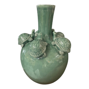 Whimsical Sage Green Glazed Celadon "Turtle" Vase