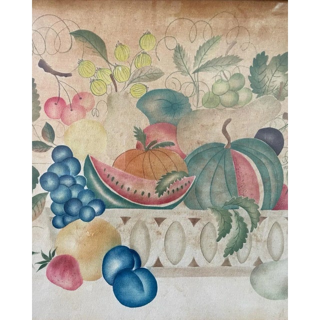 Mid 19th Century Antique Theorem Painting of a Basket of Fruit in an Antique Wood Frame For Sale - Image 5 of 8