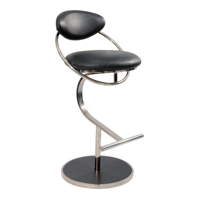 Design Institute of America Black Leather & Chrome Hightop Barstools For Sale
