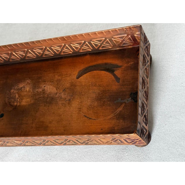 Arts & Crafts Copper Geometric Relief Rectangular Tray For Sale - Image 12 of 12