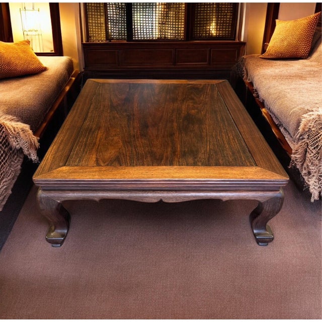 Late 19th Century Antique Chinese Rosewood Low Coffee Table With Carved Apron and Cabriole Legs For Sale - Image 5 of 5