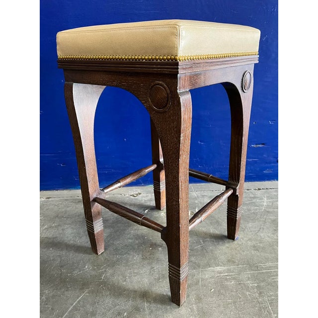 Contemporary Oak & Leather Stein Barstool From the Madeline Stuart Collection For Sale - Image 3 of 10