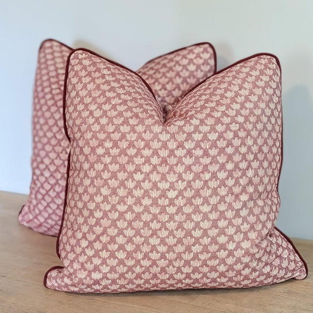 Fermoie Eythorne Print Pillows in Red With Cord - Double Sided Pair For Sale - Image 4 of 6