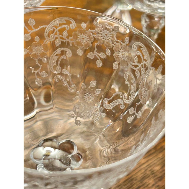 Vintage Fostoria “Navarre” Etched Crystal Coupes or Sherbets - A Set of 7 For Sale In New Orleans - Image 6 of 9