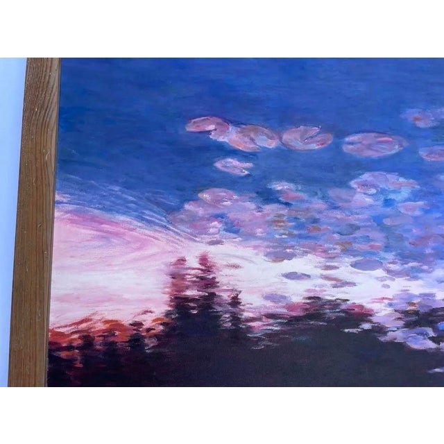 Vintage Impressionist Water Lily Pond Oil Painting in Cobalt Blue & Violet For Sale - Image 4 of 5
