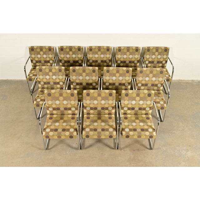 Chrome Mies Van Der Rohe Brno Style Mid-Century Modern Chrome Tubular Cantilever Club Chairs, Set of Twelve For Sale - Image 8 of 16
