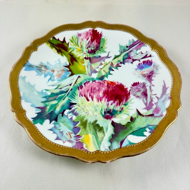 Royal Austria Porcelain Hand Painted Thistle Wall Plate, Signed For Sale In Philadelphia - Image 6 of 10