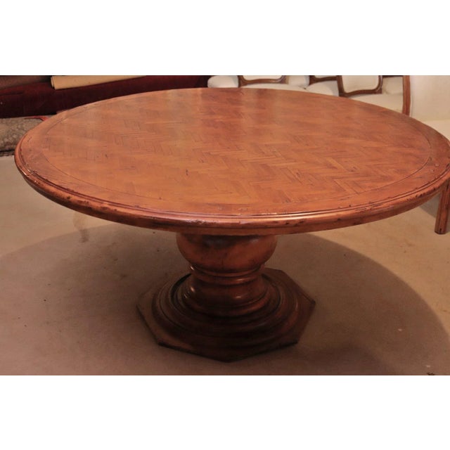 Vintage Guy Chaddock Style Round Herringbone Parquetry Dining Table For Sale - Image 12 of 12