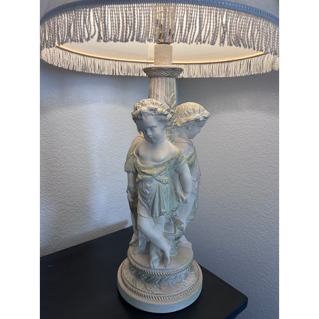 1990s Pacific Coast Lighting Neoclassical Cherub Table Lamp With Fringed Shade For Sale - Image 10 of 10
