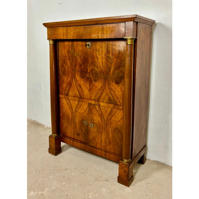 Brown Large French Empire Walnut Secretaire, 1920 For Sale - Image 8 of 18