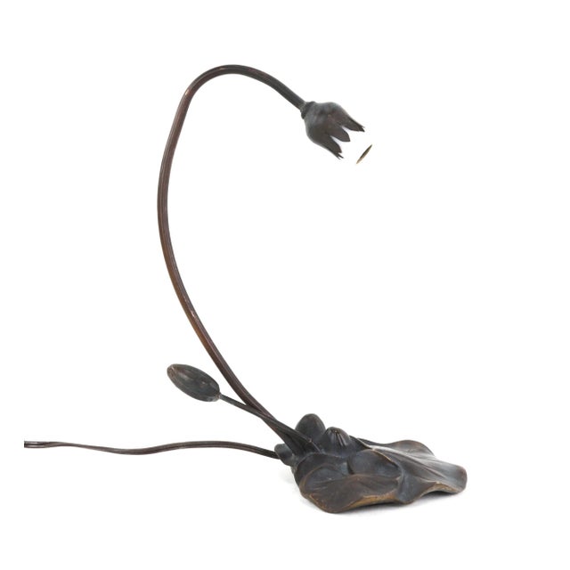 Copper Mid 20th Century Bronze Cast Lotus Table Lamp For Sale - Image 8 of 8