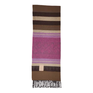 Peruvian Handwoven Alpaca & Lamb’s Wool Throw With Traditional Stripe Weave in Earth Brown, Taupe & Magenta