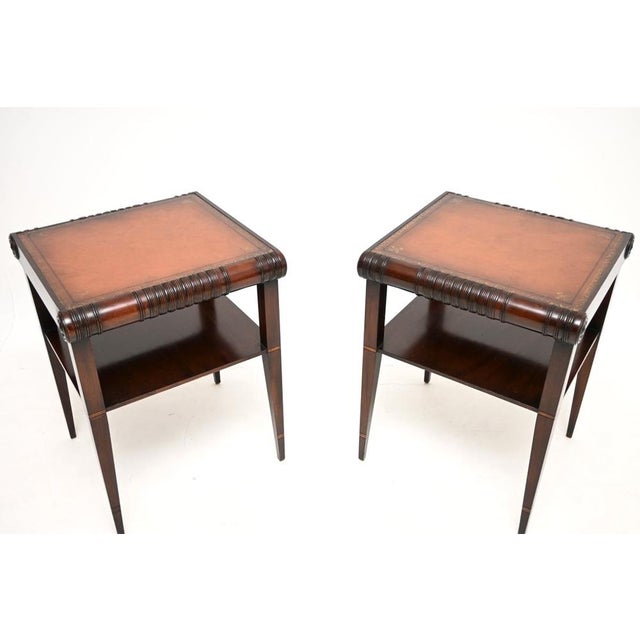 1930s Antique Regency Leather Top Side Tables, 1930s, Set of 2 For Sale - Image 5 of 10