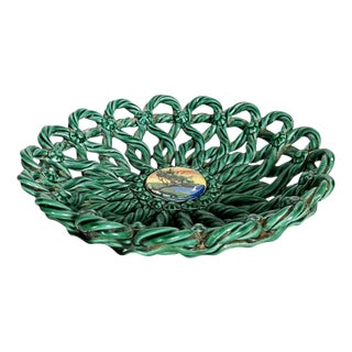 Green Ceramic Fruit Basket, France, 1970 For Sale