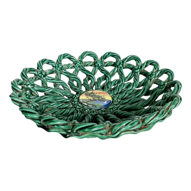 Green Ceramic Fruit Basket, France, 1970 For Sale