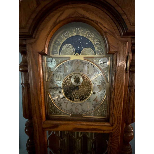Sligh-Lowry Furniture Co. Grandfather Clock by Sligh, Westminster Chimes & Oak Cabinet For Sale - Image 4 of 5