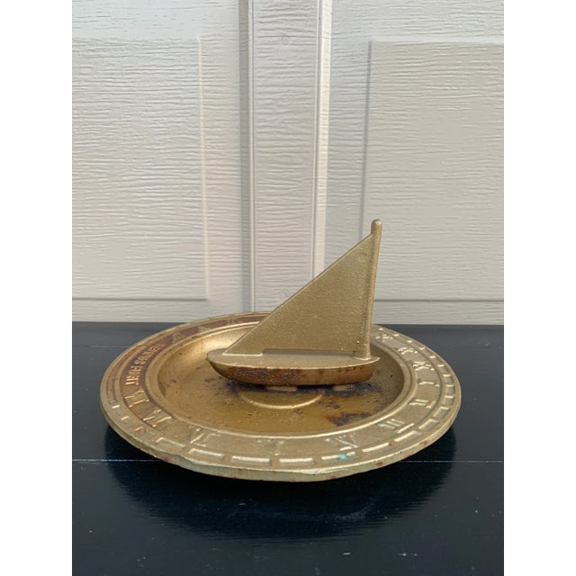 Metal Vintage Cast Iron Garden Nautical Sundial With Sail Boat "Tempus Fugit" For Sale - Image 7 of 10