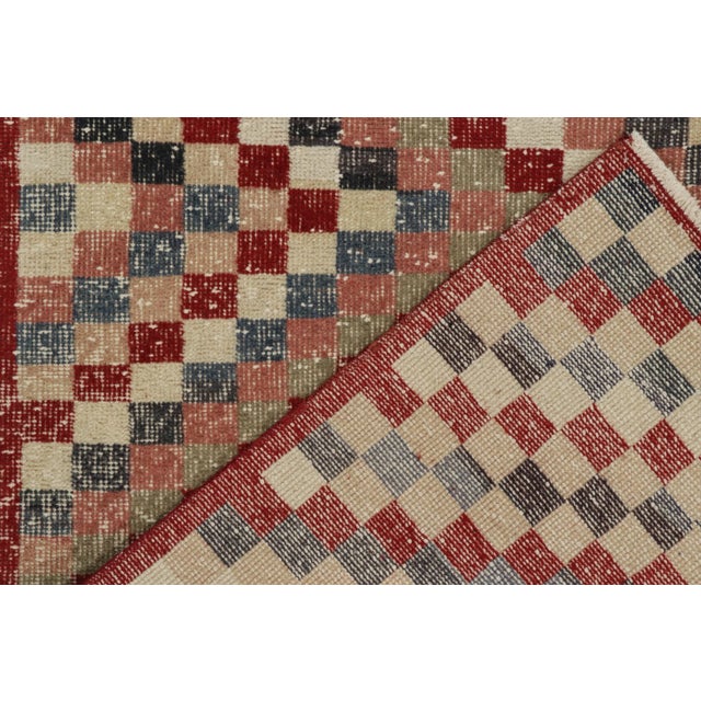 Textile 1960s Vintage Turkish Rug in Red, Beige and Pink Geometric Pattern, Distressed For Sale - Image 7 of 7