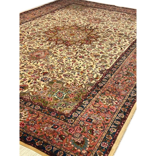 Beige Fine Hand Knotted Vintage Tabriz Rug For Sale - Image 8 of 12
