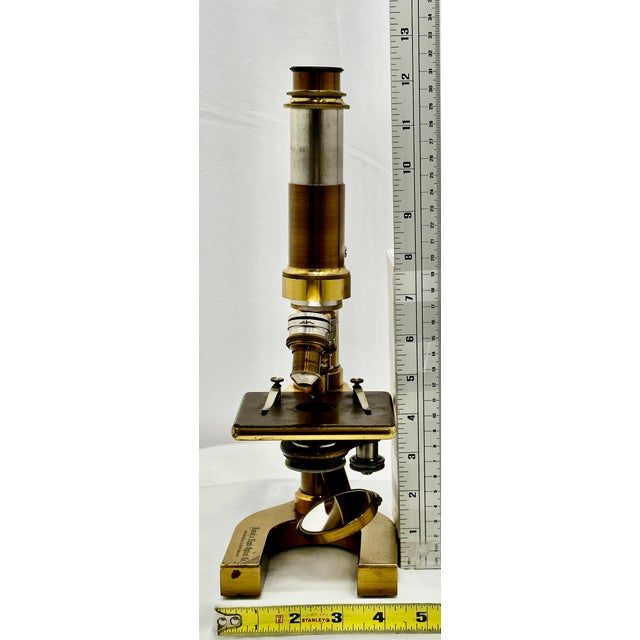 Fine Quality Authentic Antique Solid Brass Doctors Microscope by Bausch & Lomb Optical Co. New York Circa 1894 For Sale - Image 18 of 18