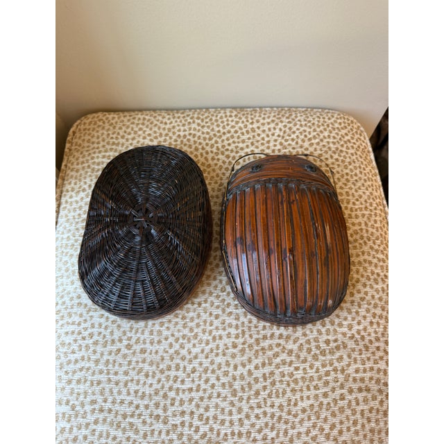 Vintage Mid-20th Century Beetle Bug Bamboo Chinese Tiffin Basket For Sale - Image 11 of 15