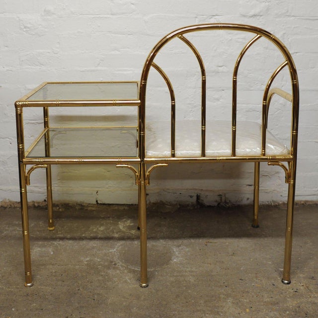 Vintage Hollywood Regency Brass and Faux Bamboo Telephone Seat, 1970s For Sale - Image 3 of 14