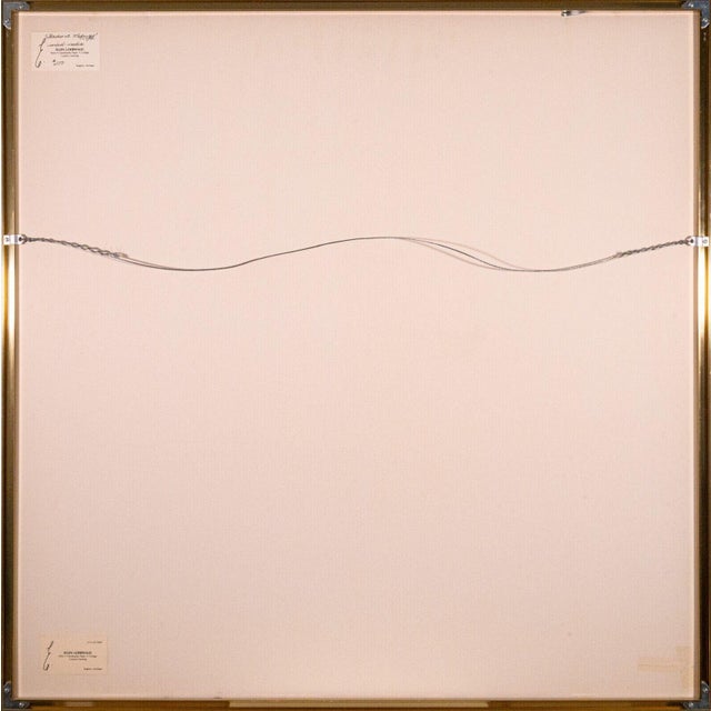 A modern abstract expressionist mixed-media on board titled "Flashes at Midnight" by Ellen Loerwald. Original gallery tag...