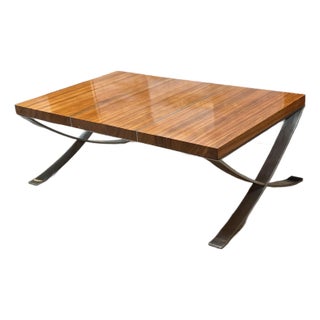 Custom Barcelona Style Wood + Steel Coffee Table For Sale