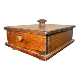 Antique Circa 1940 American Primitive Pine Wood Single-Drawer Trinket/Jewelry Box For Sale