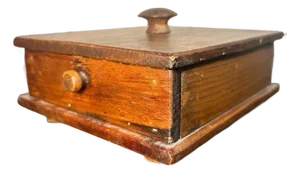 Antique Circa 1940 American Primitive Pine Wood Single-Drawer Trinket/Jewelry Box