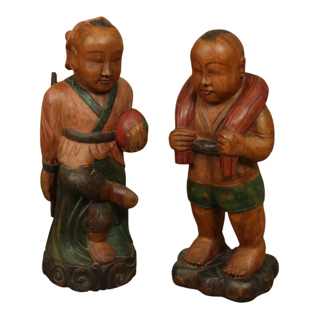 Vintage Chinese Carved Figures - a Pair For Sale