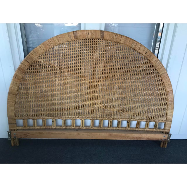 Vintage MidCentury Arched Buri Cane Wicker Rattan King Headboard