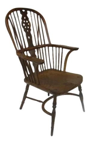 English Yew Wood Windsor Chair Pierced Crinoline Stretcher