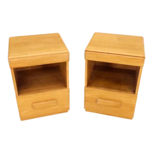 Russel Wright Conant Ball Mid Century Modern Blond Birch Night Stands - A Pair