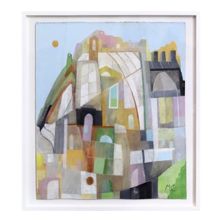 Rooftop Views - Framed Original Contemporary Cityscape Acrylic Painting on Canvas by Maria C Bernhardsson For Sale