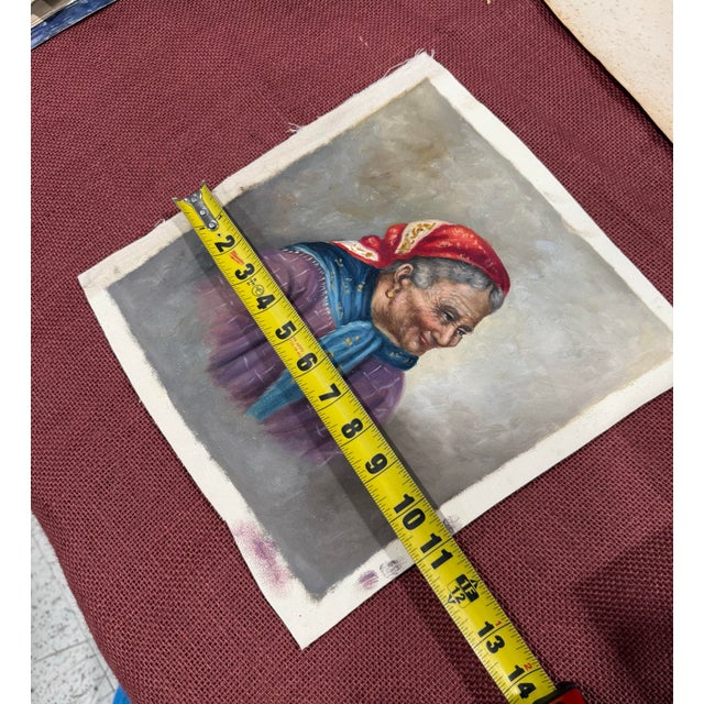 1950s Oil Painting 1950s Loose Colorful Old Lady From Italy For Sale - Image 5 of 5