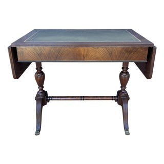 Spanish Regency Revival Drop-Leaf Writing Table with Leather Top, 1940s For Sale