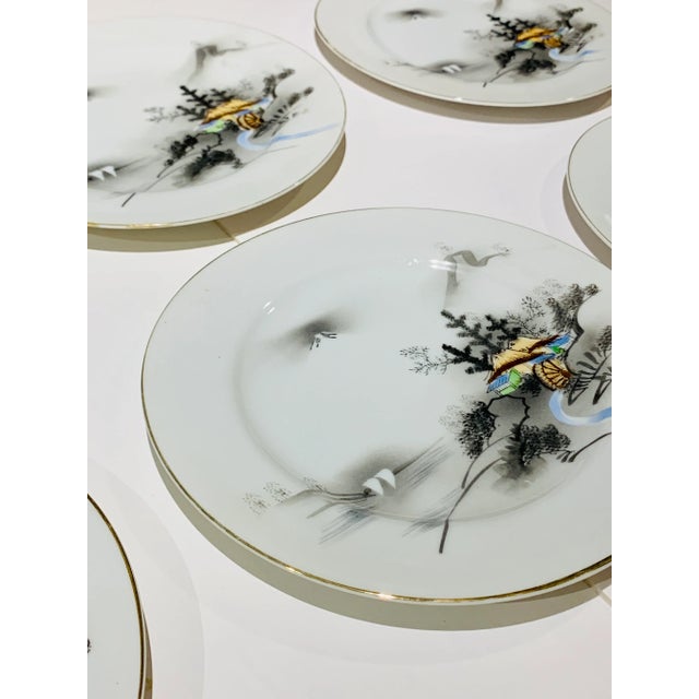 Vintage Kutani China Hand-Painted Waterwheel Dinner Plates- Set of 6 For Sale - Image 9 of 11