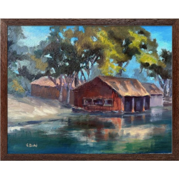 Boat house from Irvine Regional Park in Irvine, CA. This was done en plein air and finished in the studio.