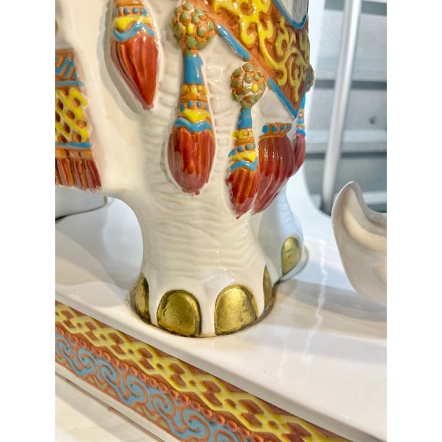 Vintage Hollywood Regency Style Glazed Terracotta Elephant Garden Seat Stool For Sale - Image 17 of 17