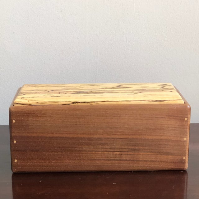 Contemporary Artisan Crafted Mixed Wood Decorative Box For Sale - Image 3 of 12