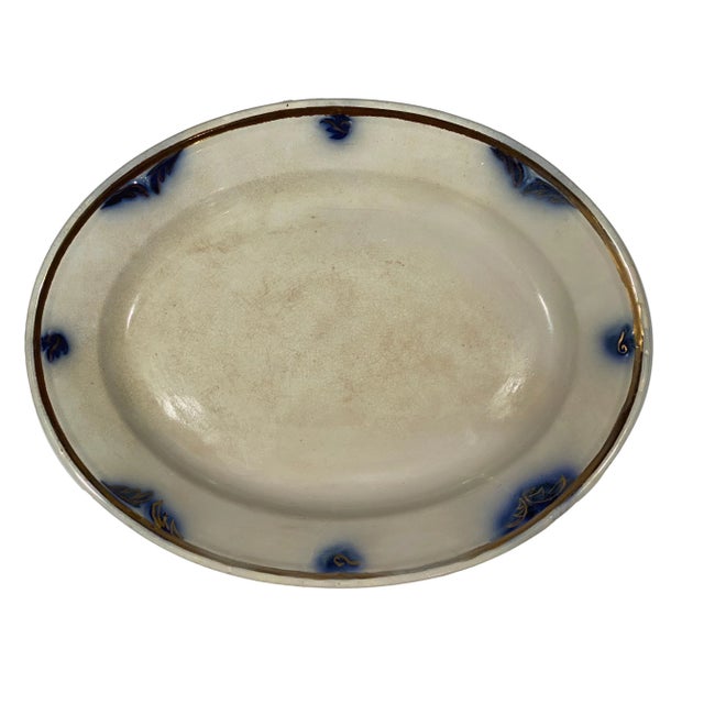Late 19th Century Platter - English China, Blue & White Gold Rim - Decorated With Blue Leaf Motif. "Elsinore" - 1880's For Sale - Image 5 of 6