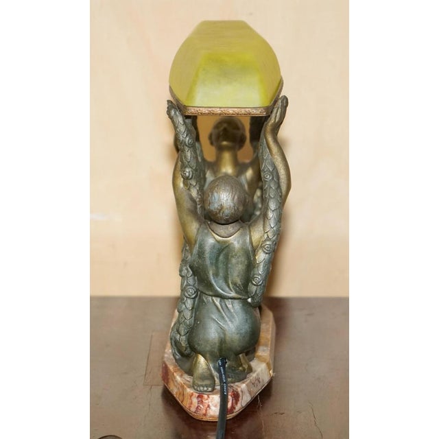 Antique French Art Deco Cold Painted Bronze Table Lamp with Marble Base For Sale - Image 18 of 18