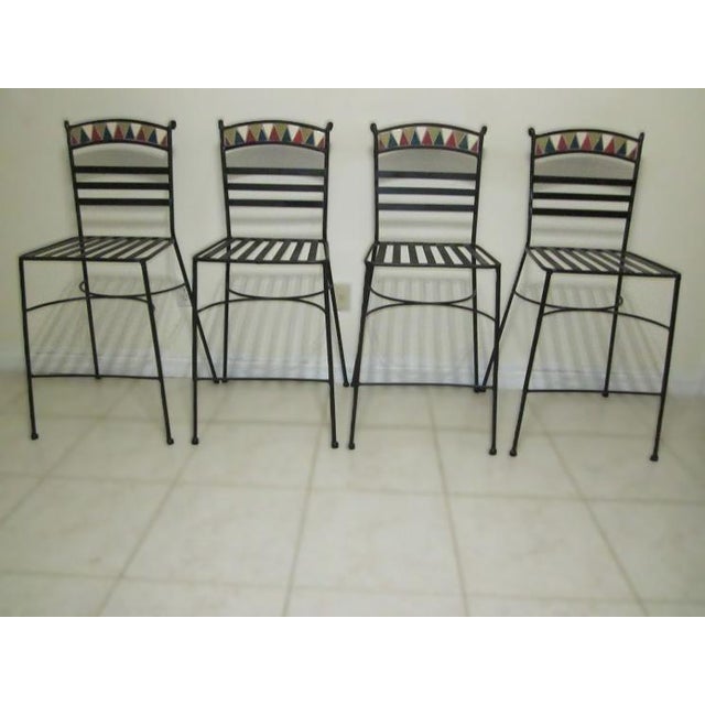 Black 1990s Wrought Iron Metal Black Counter Stools, Mosaic - Set of 4 For Sale - Image 8 of 8