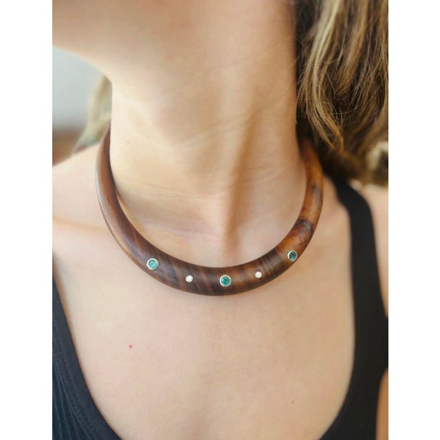 Wood Collar Necklace Wood, Emeralds, Diamonds & 14k Gold This is a limited edition, thinner version of our wood collars....