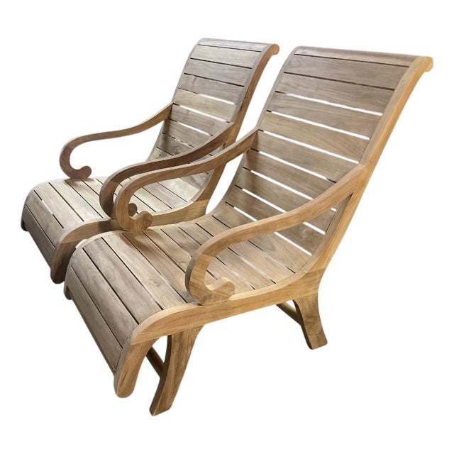Pair of Vintage Solid Teak Sculptural Steamer-Style Chaise Lounge Chairs For Sale
