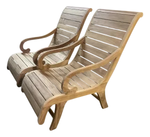 Pair of Vintage Solid Teak Sculptural Steamer-Style Chaise Lounge Chairs